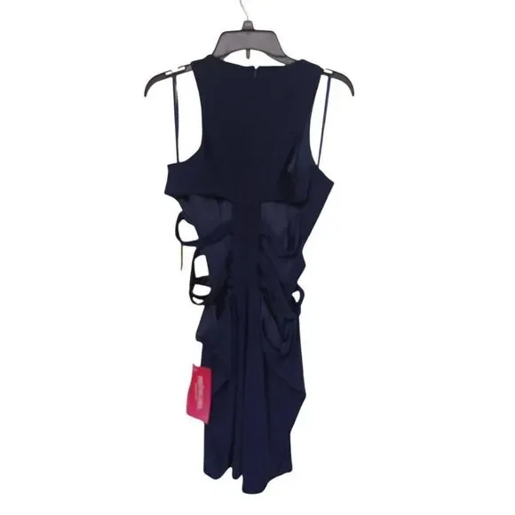 Faviana Short Sleeveless Dress with Side and Back Cut-Outs Color Navy Blue Size - Picture 5 of 5